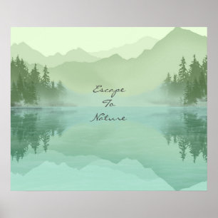 Landschaft Reflection Lake Tree Grün Motivierend Poster