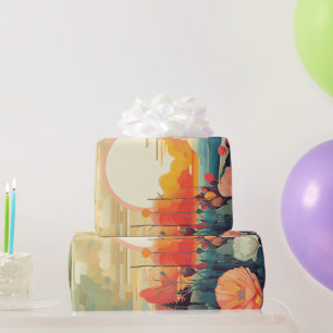 Landschaft Rot-Weiß-Pappsonne Geschenkpapier