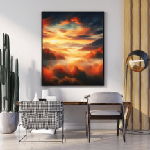 Landschaft Rote Bäume und Schwarzes Wolkenmeer