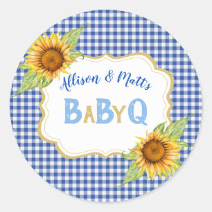 Landschaft Sonnenblumen Blau Kariert BBQ BabyQ Runder Aufkleber