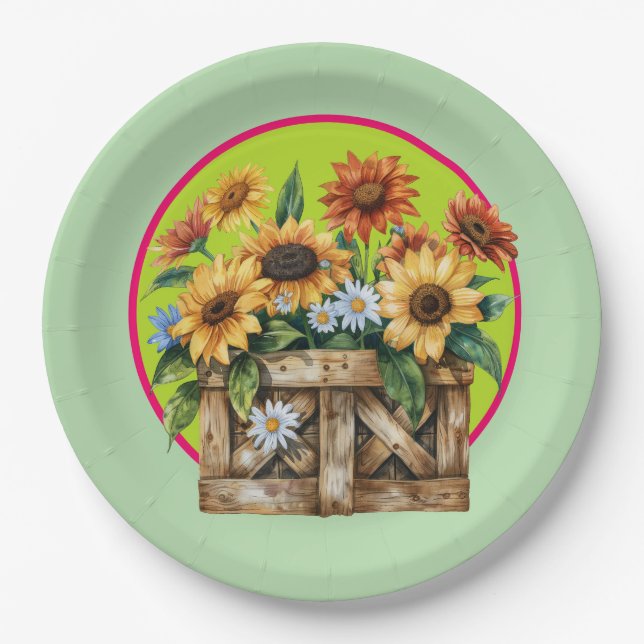 Landschaft Sonnenblumen Pappteller (Vorderseite)