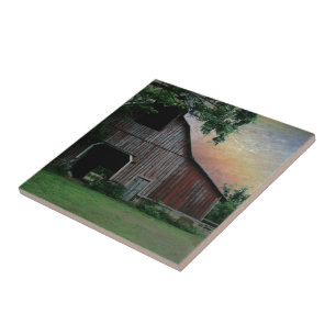 Landschaft Sonnenuntergang Landschaft alte rote Sc Fliese