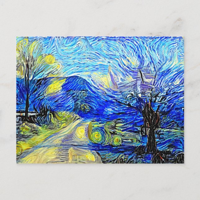 Landschaft Starry Night Acrylic Parody Painting Postkarte (Vorderseite)