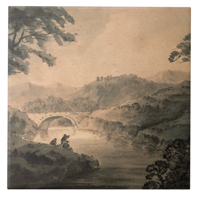 Landschaft (Stift- u. Tintenwäsche) Fliese (Vorderseite)