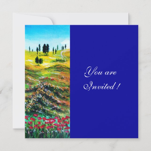 LANDSCHAFT TUSKANIEN MIT POPPIEN, blau Einladung (Vorderseite)
