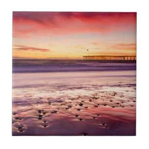 Landschaft und Pier bei Sonnenuntergang, CA Fliese