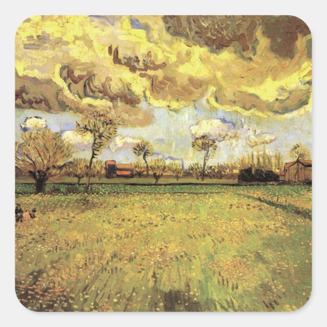 Landschaft unter einem stürmischen Himmel von Vinc Quadratischer Aufkleber (Vorderseite)
