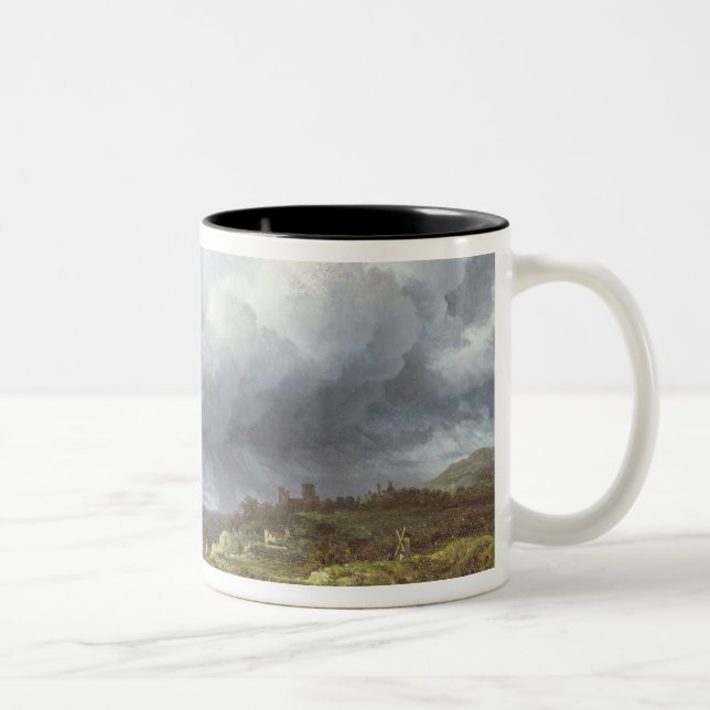 Landschaft unter einem stürmischen Himmel Zweifarbige Tasse (Rechts)