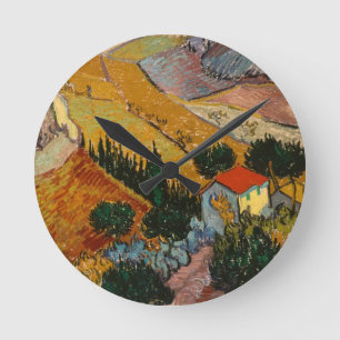 Landschaft Vincent van Goghs   mit Haus u. Runde Wanduhr