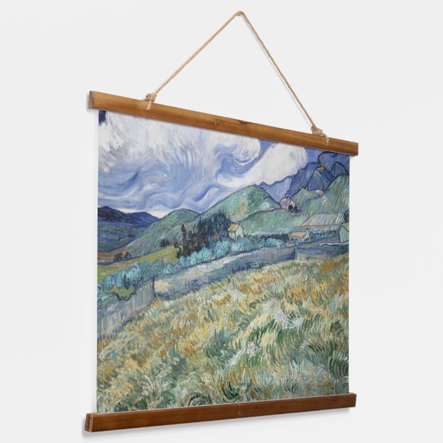 Landschaft von Saint-Remy von Vincent van Gogh Wandteppich Mit Holzrahmen (Gewinkelt)