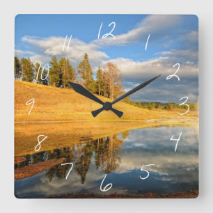 Landschaft von Yellowstone Quadratische Wanduhr