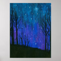 Landschaft Wasserfarbe Kunst Nacht Himmel Sterne U