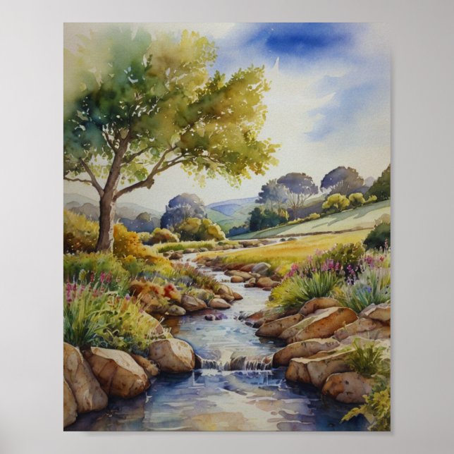 Landschaft Watercolor Kunst, Dichtung und Musik Poster (Vorne)