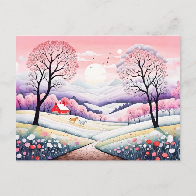 Landschaft Winter bis Frühling Übergang Postkarte (Vorderseite)