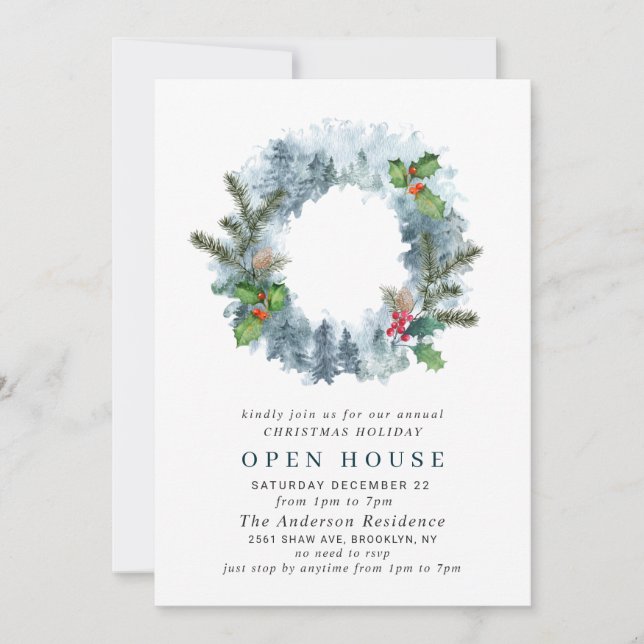 Landschaft Wreath CHRISTMAS FERIENHAUS OFFENES HAU Einladung (Vorderseite)