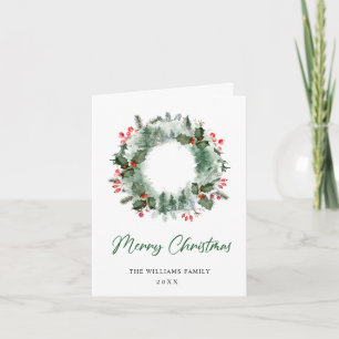 Landschaft Wreath Holly Berry Pine Forest Weihnach Feiertagskarte