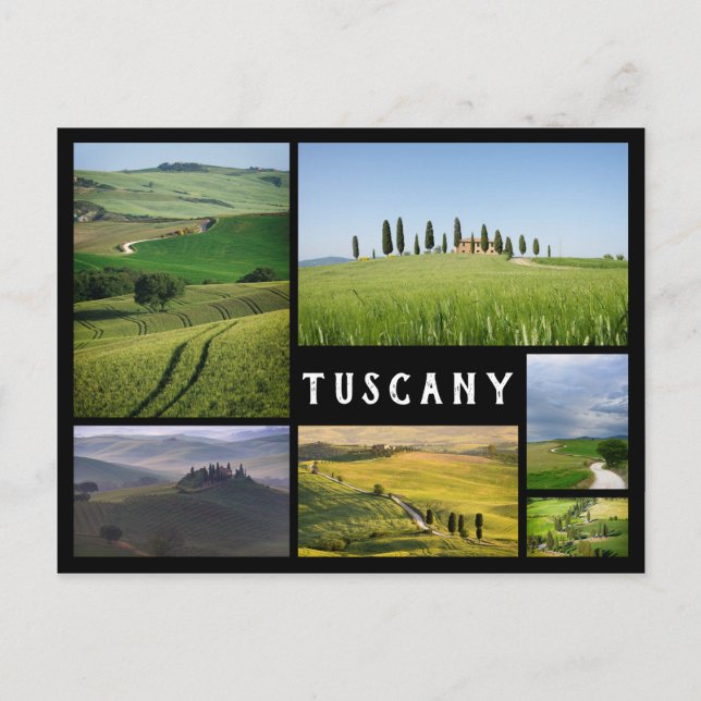 Landschaften der Toskana, schwarze Rahmen Collage Postkarte (Vorderseite)