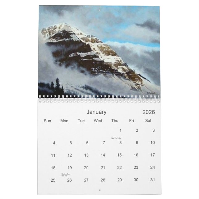 Landschaften tragen durch Candian Künstler Kalender (Jan 2026)