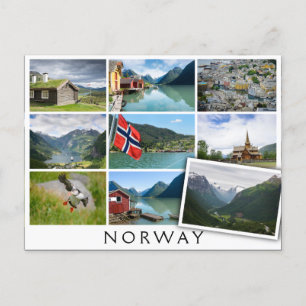 Landschaften und der Text: "Norwegen" in Kollage Postkarte