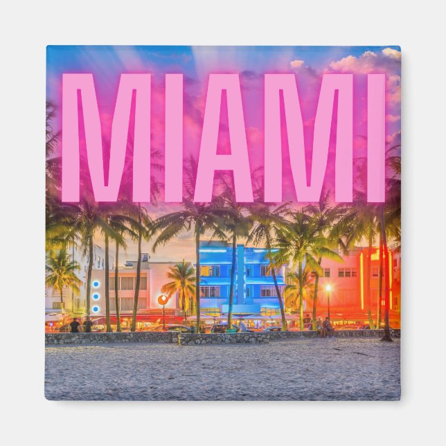 Landschaftlich Neon Miami Waterfront Magnet (Vorne)