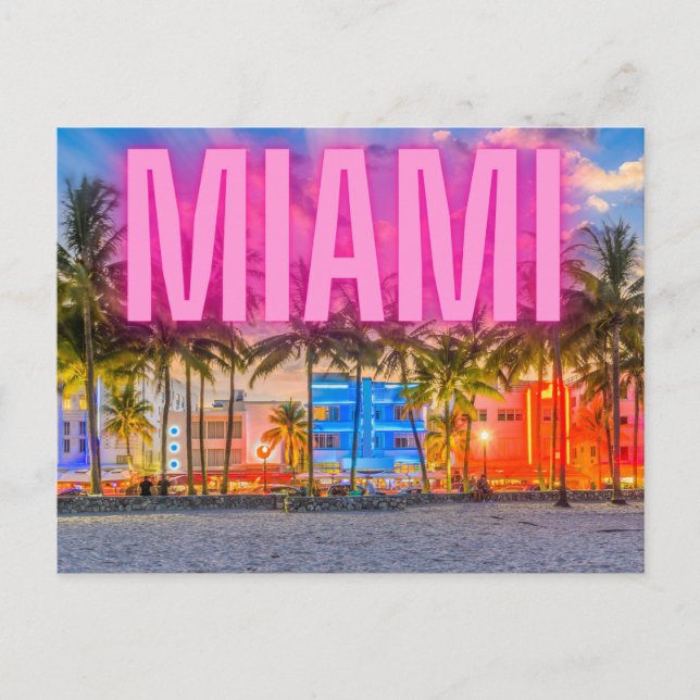 Landschaftlich Neon Miami Waterfront Postkarte (Vorderseite)