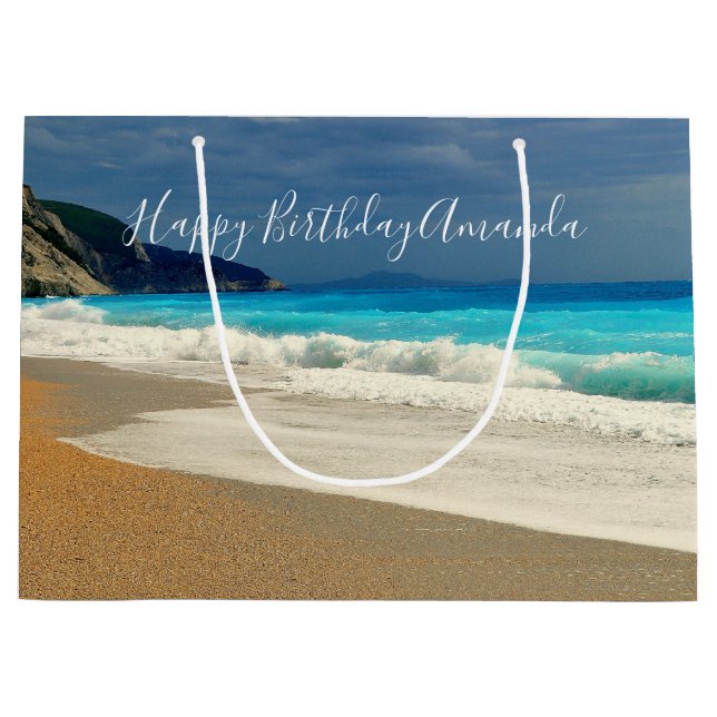Landschaftlich Türkis Blue Sea Beach Foto Geburtst Große Geschenktüte (Vorderseite)
