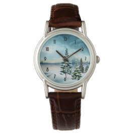 Landschaftlich Winter Wonderland Aquarellmalerei Armbanduhr