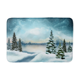 Landschaftlich Winter Wonderland Aquarellmalerei Badematte