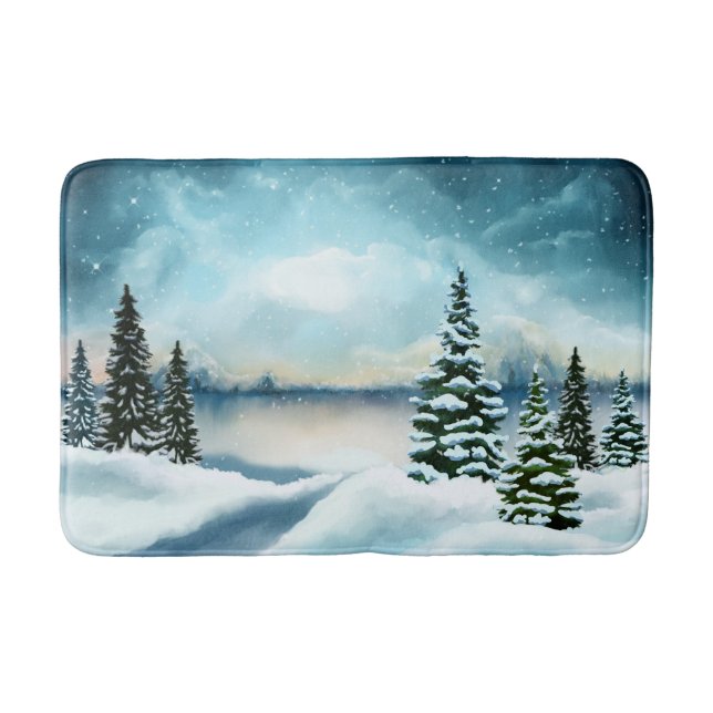 Landschaftlich Winter Wonderland Aquarellmalerei Badematte (Vorderseite)