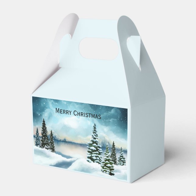 Landschaftlich Winter Wonderland Aquarellmalerei Geschenkschachtel (Vorderseite)