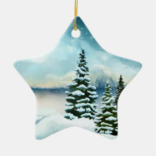 Landschaftlich Winter Wonderland Aquarellmalerei Keramik Ornament