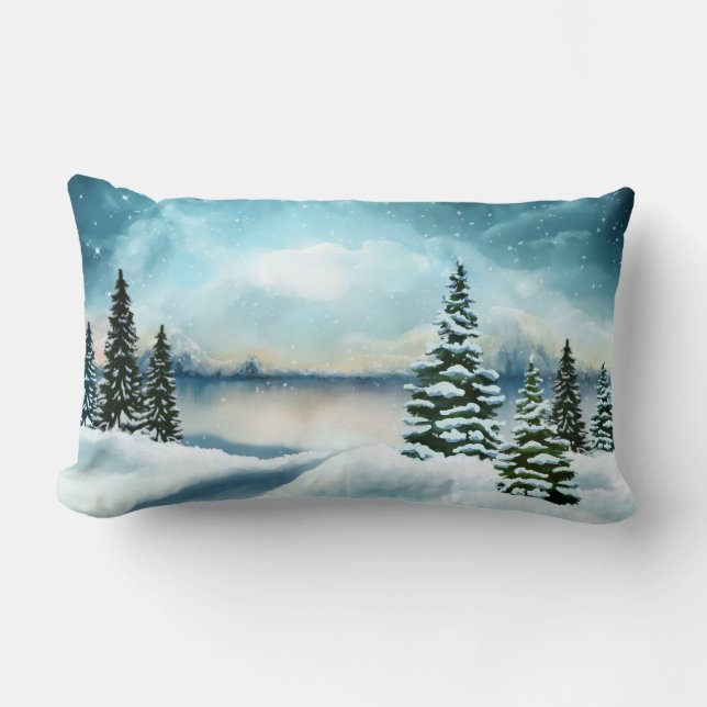 Landschaftlich Winter Wonderland Aquarellmalerei Lendenkissen (Vorderseite)