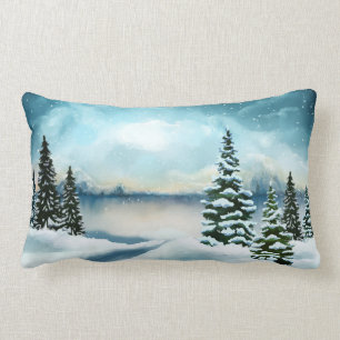 Landschaftlich Winter Wonderland Aquarellmalerei Lendenkissen