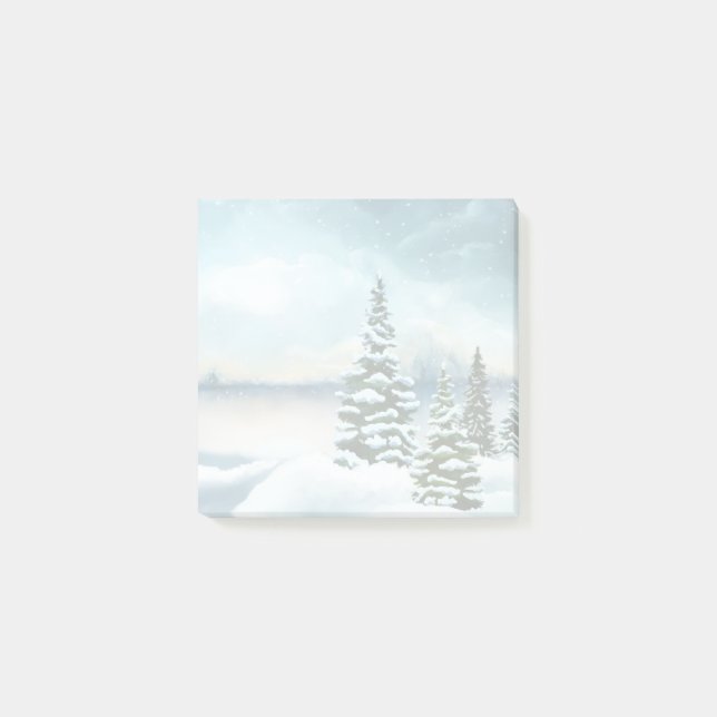 Landschaftlich Winter Wonderland Aquarellmalerei Post-it Klebezettel (Vorderseite)