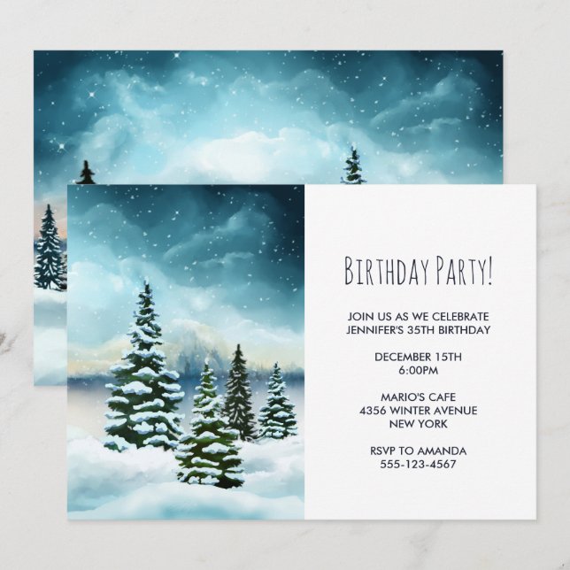 Landschaftlich Winter Wonderland Watercolor Party Einladung (Vorne/Hinten)