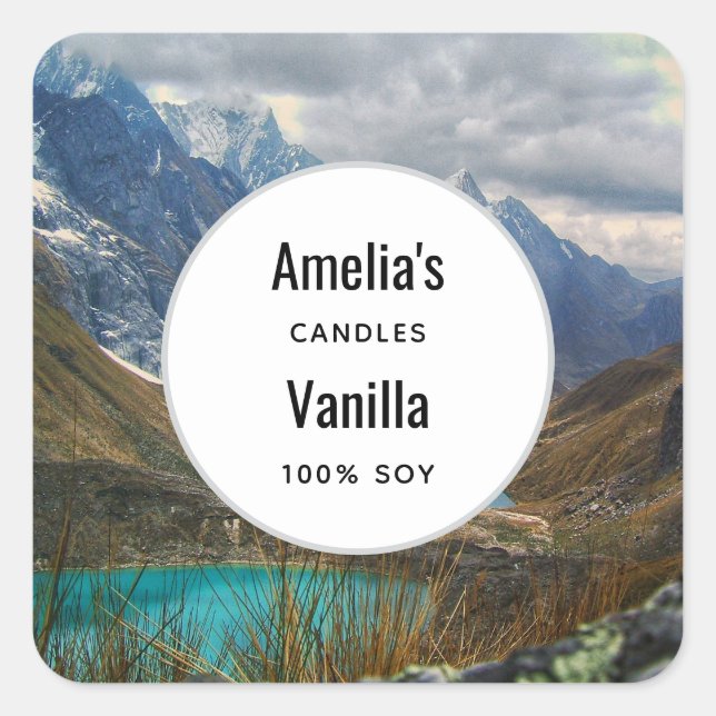 Landschaftliche Alpen Foto Candle Business Quadratischer Aufkleber (Vorderseite)