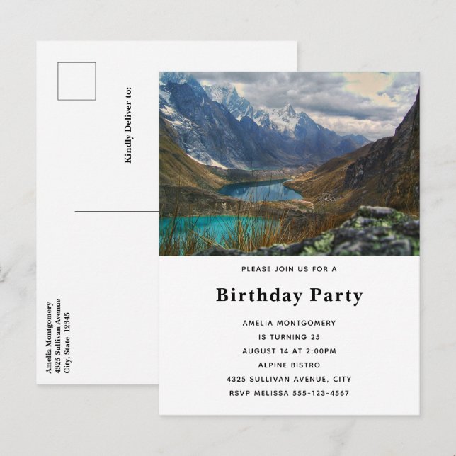 Landschaftliche Alpen Foto Geburtstag Einladungspostkarte (Vorne/Hinten)