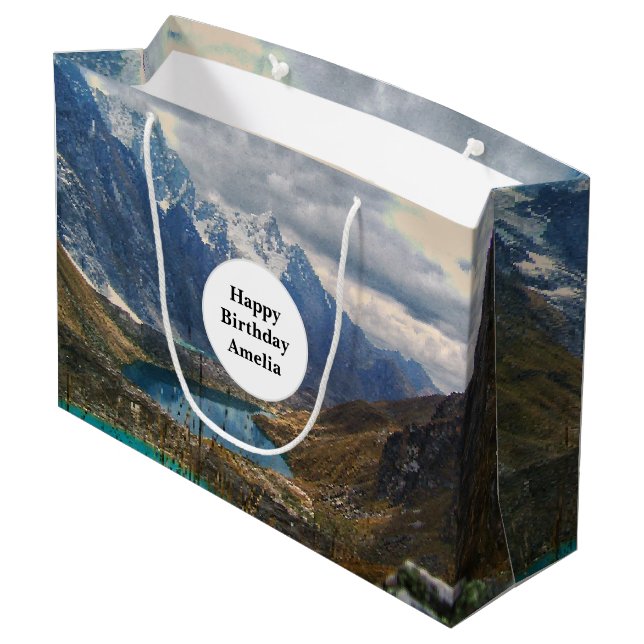 Landschaftliche Alpen Foto Geburtstag Große Geschenktüte (Rückseite Schrägansicht)