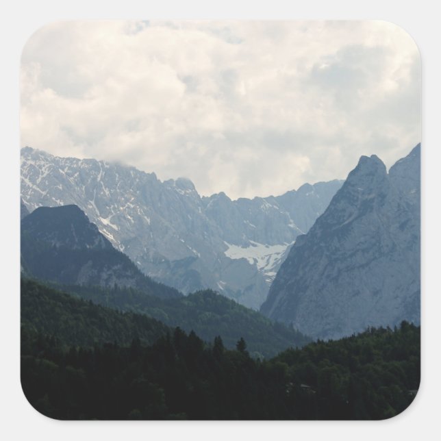 Landschaftliche Alpen Foto Quadratischer Aufkleber (Vorderseite)