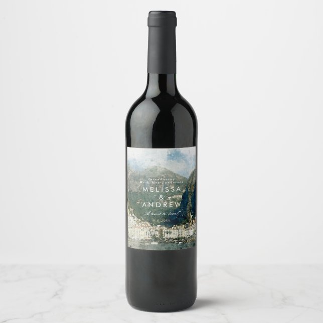landschaftliche amalfi italy rustikale Hochzeitswe Weinetikett (Vorderseite)