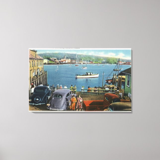 Landschaftliche Aussicht von Wharf aus, Boote und  Leinwanddruck (Vorderseite)