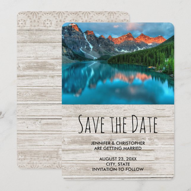Landschaftliche Berglandschaftsfotografie Hochzeit Save The Date (Vorne/Hinten)