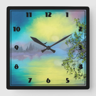 Landschaftliche Bergsee Landschaft Quadratische Wanduhr