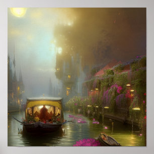 Landschaftliche Blume Boat Canal Digitale Kunst Poster