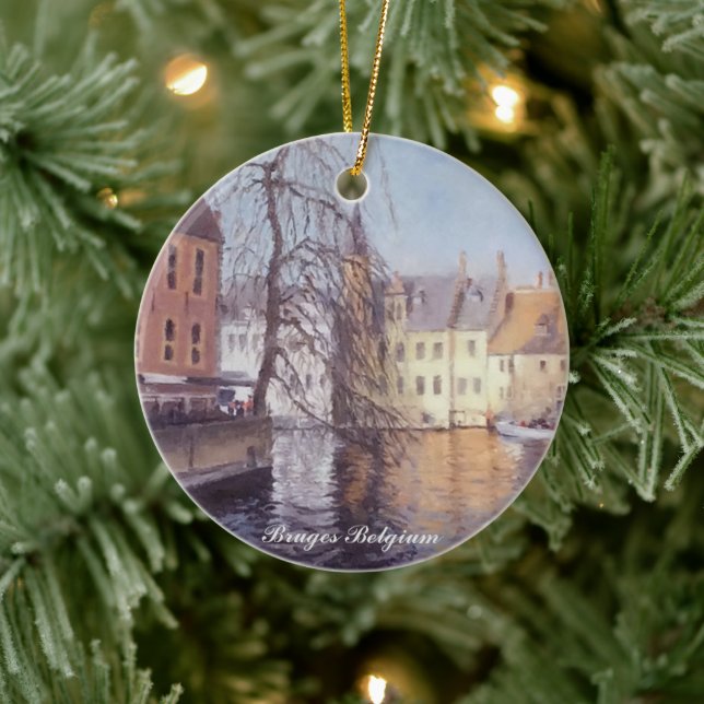Landschaftliche Brügge Stadt- und Kanalansicht Keramik Ornament (Baum)