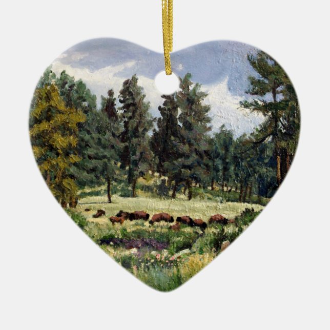 Landschaftliche Buffalo-Weide im Süden von Dakota Keramikornament (Vorne)