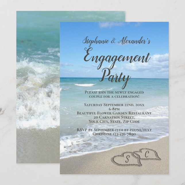 Landschaftliche Herzen der Sand Beach Engagement P Einladung (Vorne/Hinten)