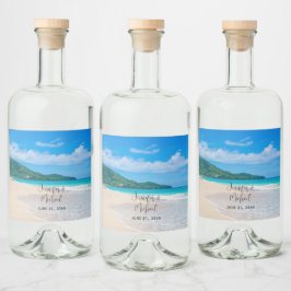 Landschaftliche Hochzeit am Strand nach Tropical D Alkoholflaschenetikett