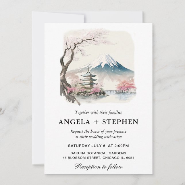 Landschaftliche Hochzeit mit japanischem Fuji und  Einladung (Vorderseite)