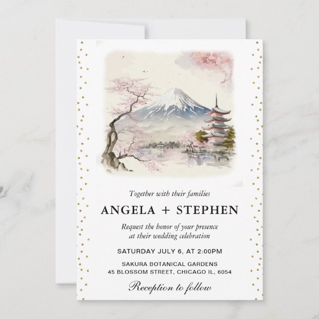 Landschaftliche Hochzeit mit japanischem Fuji und  Einladung (Vorderseite)